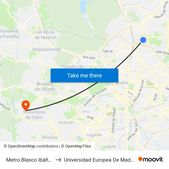 Metro Blasco Ibáñez to Universidad Europea De Madrid map