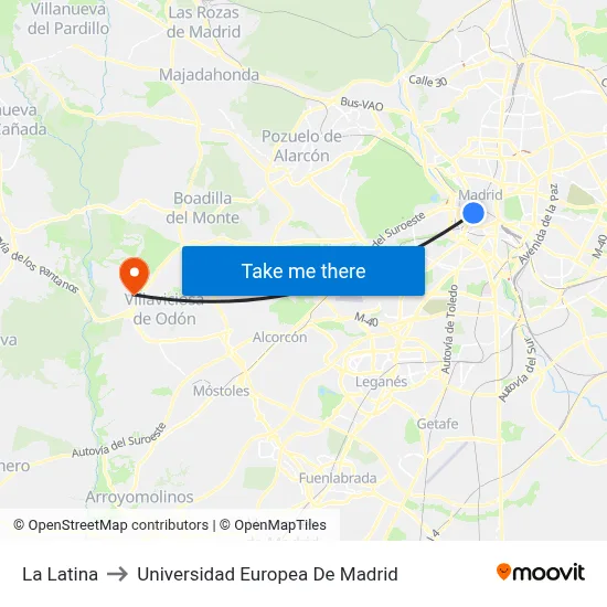 La Latina to Universidad Europea De Madrid map