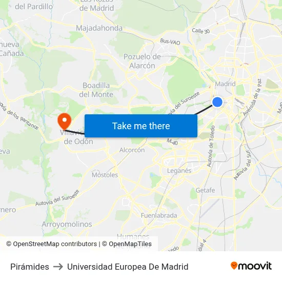 Pirámides to Universidad Europea De Madrid map
