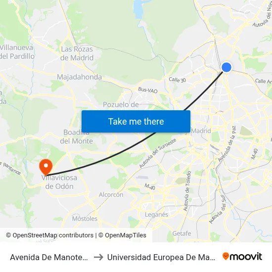 Avenida De Manoteras to Universidad Europea De Madrid map