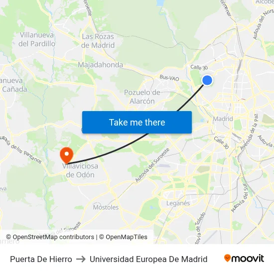 Puerta De Hierro to Universidad Europea De Madrid map
