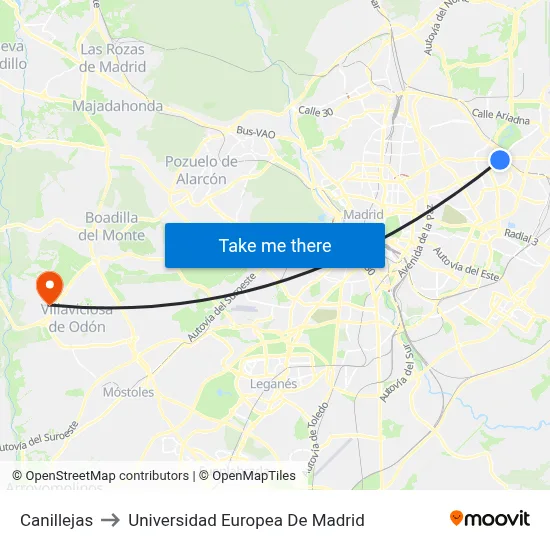 Canillejas to Universidad Europea De Madrid map
