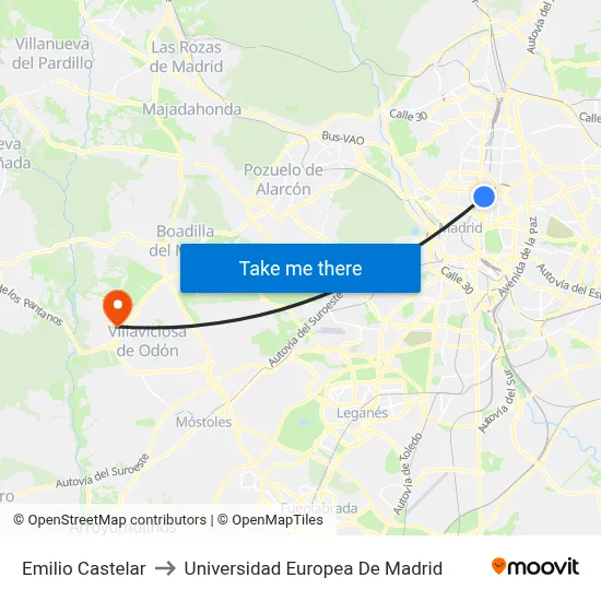 Emilio Castelar to Universidad Europea De Madrid map