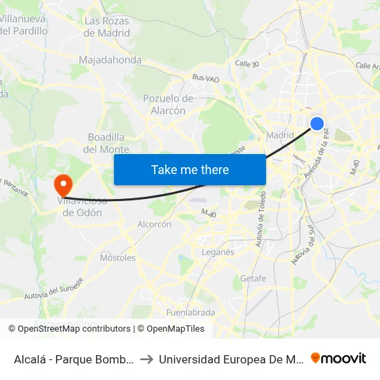 Alcalá - Parque Bomberos to Universidad Europea De Madrid map