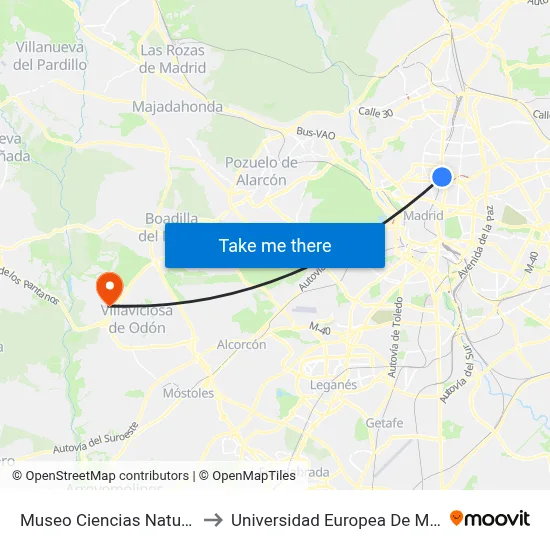 Museo Ciencias Naturales to Universidad Europea De Madrid map