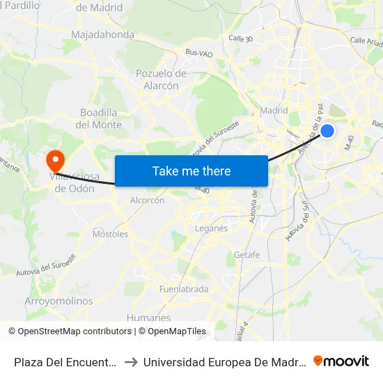 Plaza Del Encuentro to Universidad Europea De Madrid map