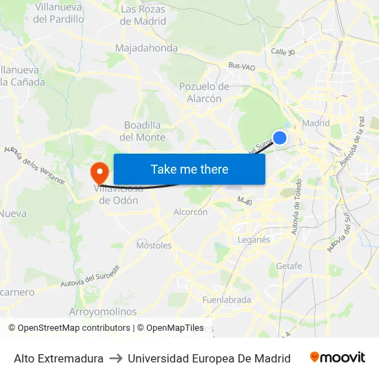 Alto Extremadura to Universidad Europea De Madrid map