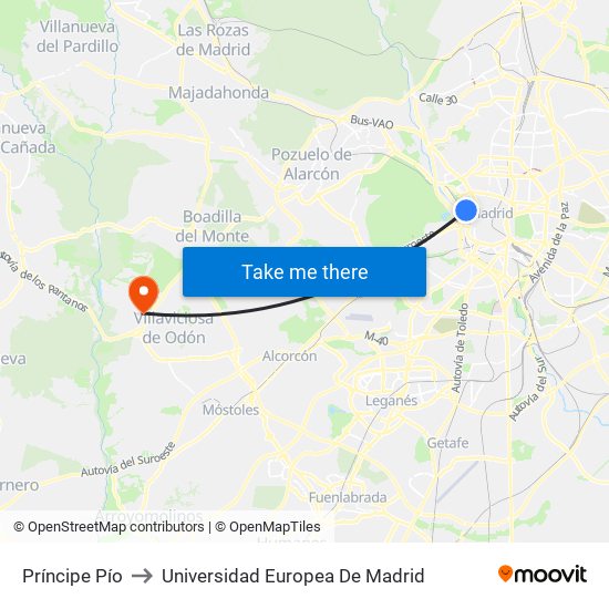 Príncipe Pío to Universidad Europea De Madrid map