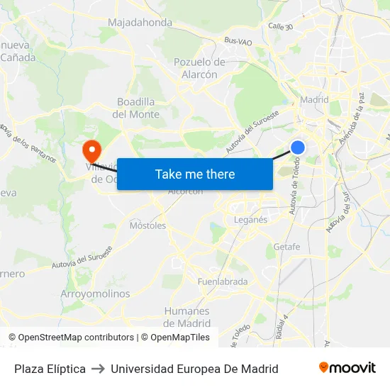 Plaza Elíptica to Universidad Europea De Madrid map