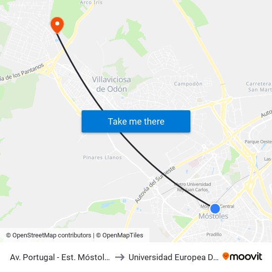 Av. Portugal - Est. Móstoles Central to Universidad Europea De Madrid map