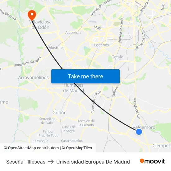 Seseña - Illescas to Universidad Europea De Madrid map