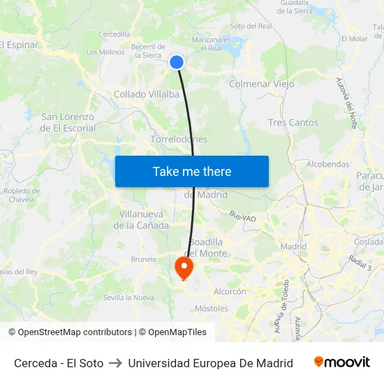Cerceda - El Soto to Universidad Europea De Madrid map