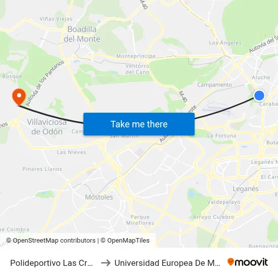 Polideportivo Las Cruces to Universidad Europea De Madrid map