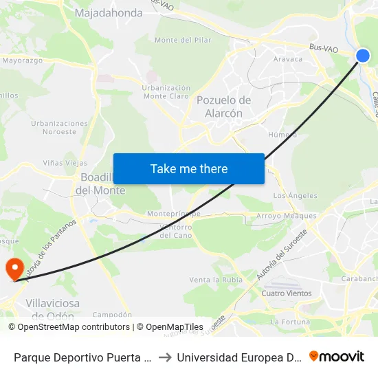Parque Deportivo Puerta De Hierro to Universidad Europea De Madrid map