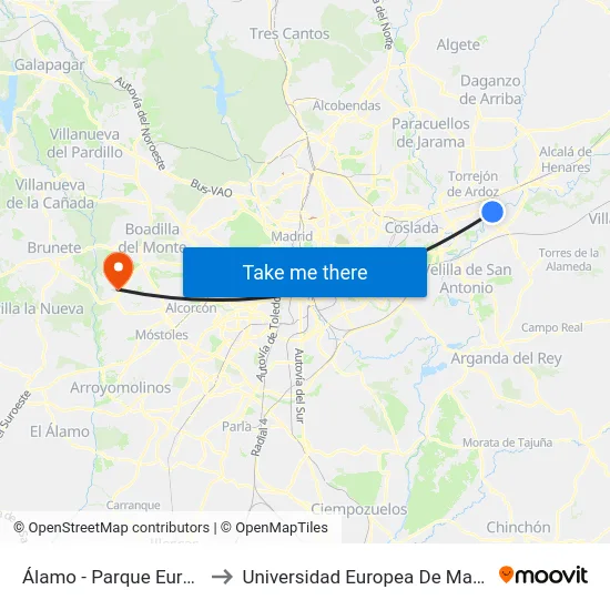 Álamo - Parque Europa to Universidad Europea De Madrid map