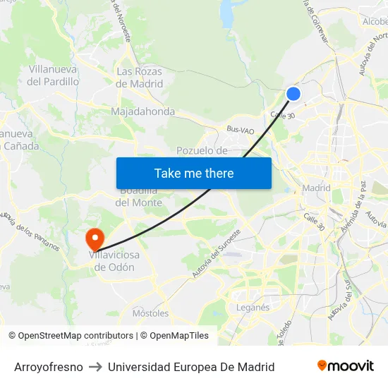 Arroyofresno to Universidad Europea De Madrid map