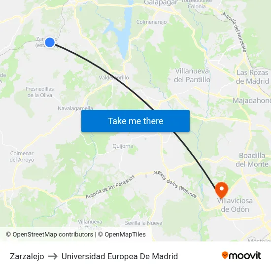Zarzalejo to Universidad Europea De Madrid map