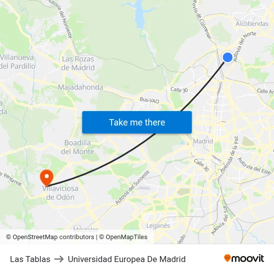 Las Tablas to Universidad Europea De Madrid map