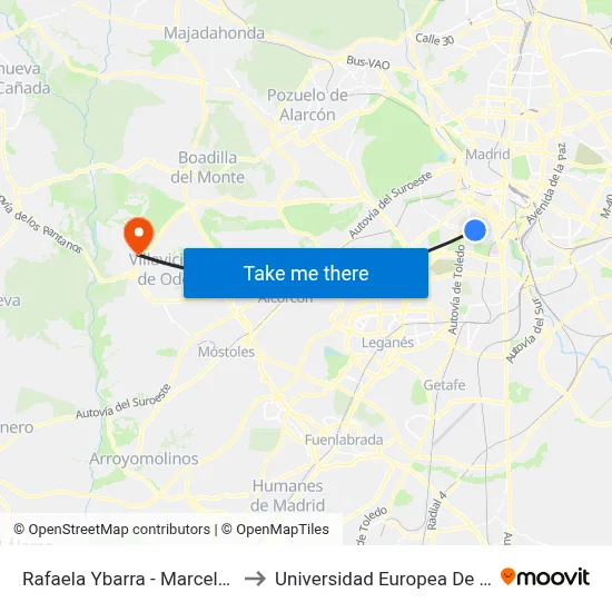 Rafaela Ybarra - Marcelo Usera to Universidad Europea De Madrid map