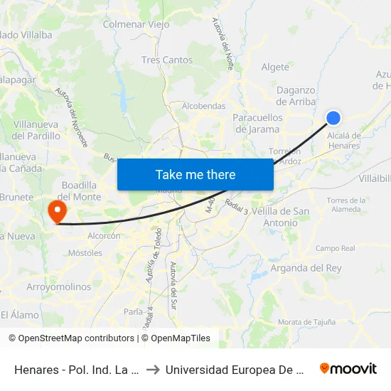 Henares - Pol. Ind. La Raya to Universidad Europea De Madrid map