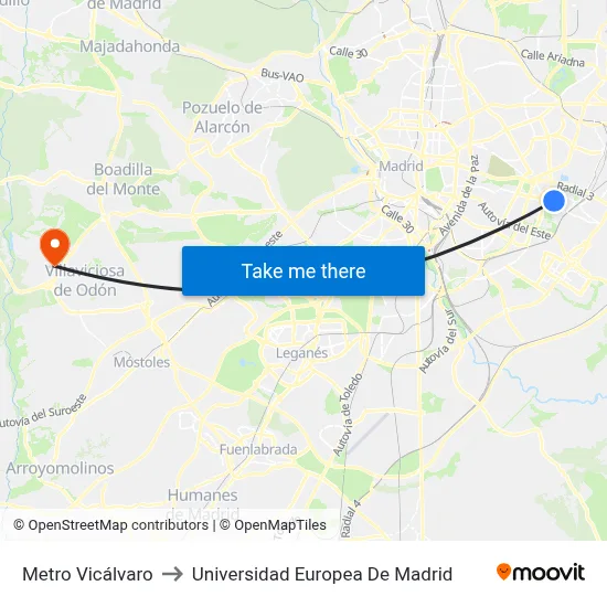 Metro Vicálvaro to Universidad Europea De Madrid map