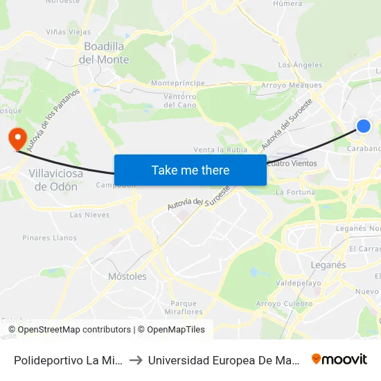 Polideportivo La Mina to Universidad Europea De Madrid map