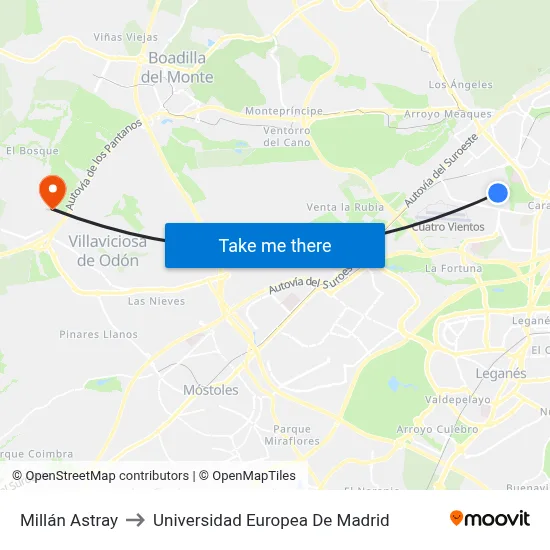 Millán Astray to Universidad Europea De Madrid map