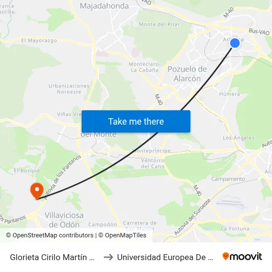 Glorieta Cirilo Martín Martín to Universidad Europea De Madrid map