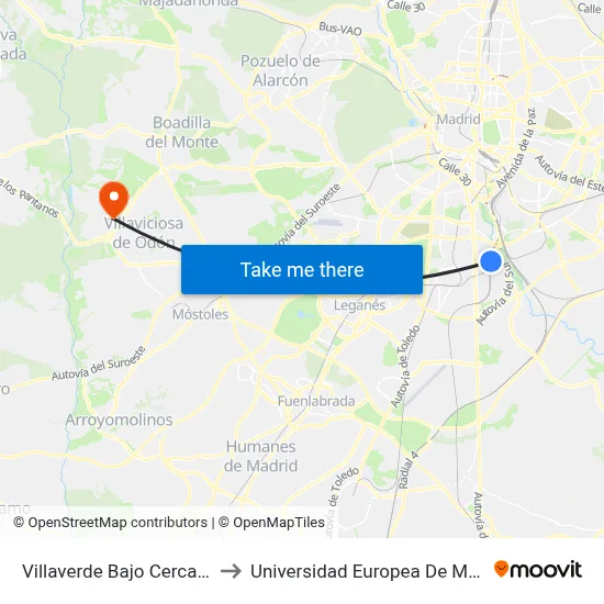 Villaverde Bajo Cercanías to Universidad Europea De Madrid map