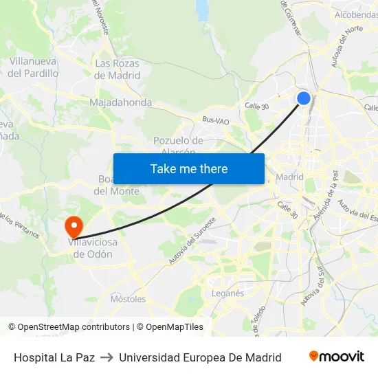 Hospital La Paz to Universidad Europea De Madrid map