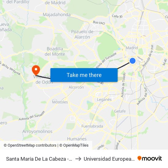 Santa María De La Cabeza - Puente Praga to Universidad Europea De Madrid map