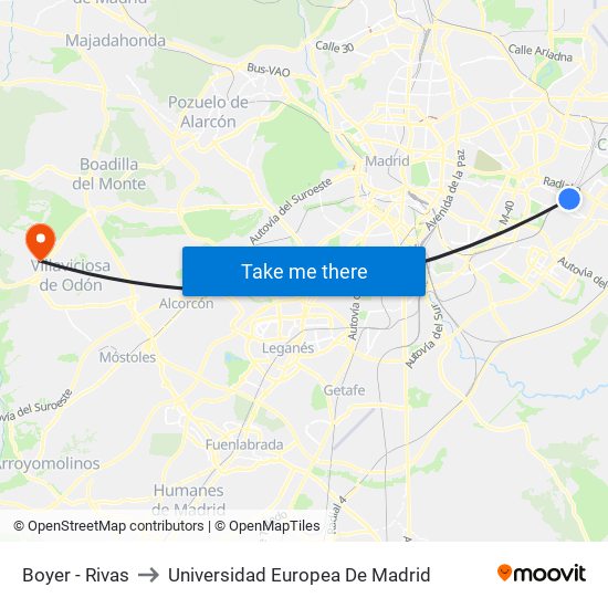 Boyer - Rivas to Universidad Europea De Madrid map