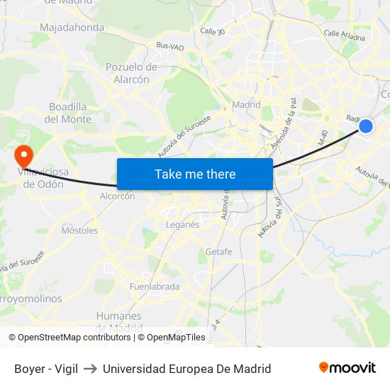 Boyer - Vigil to Universidad Europea De Madrid map