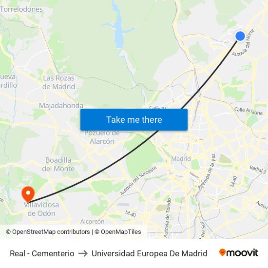Real - Cementerio to Universidad Europea De Madrid map
