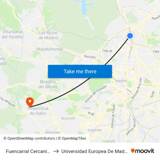 Fuencarral Cercanías to Universidad Europea De Madrid map
