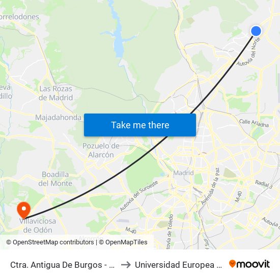 Ctra. Antigua De Burgos - C. C. Alegra to Universidad Europea De Madrid map