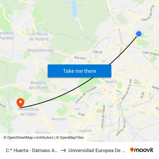 C.º Huerta - Dámaso Alonso to Universidad Europea De Madrid map