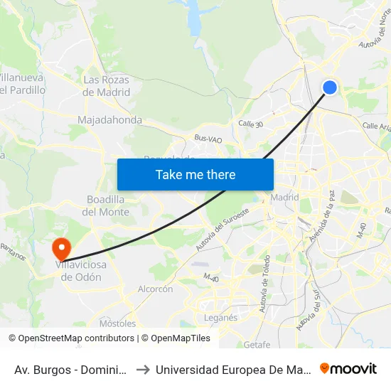 Av. Burgos - Dominicos to Universidad Europea De Madrid map