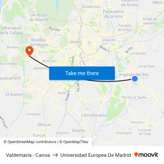 Valdemaría - Canoa to Universidad Europea De Madrid map