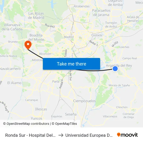 Ronda Sur - Hospital Del Sureste to Universidad Europea De Madrid map