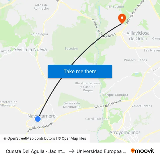 Cuesta Del Águila - Jacinto González to Universidad Europea De Madrid map