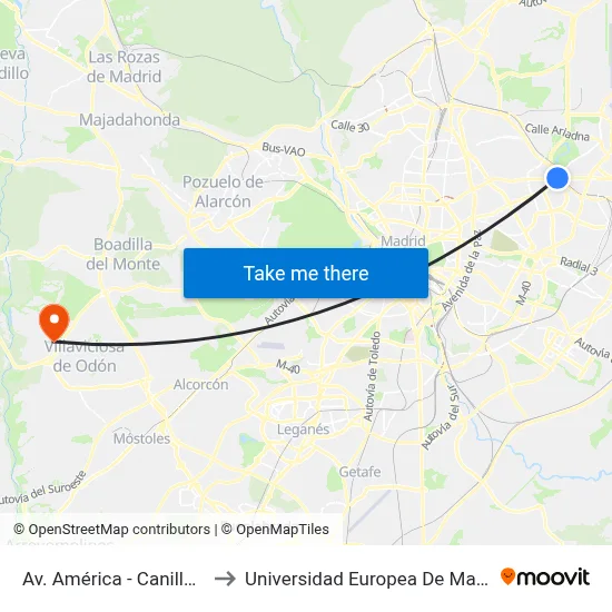 Av. América - Canillejas to Universidad Europea De Madrid map