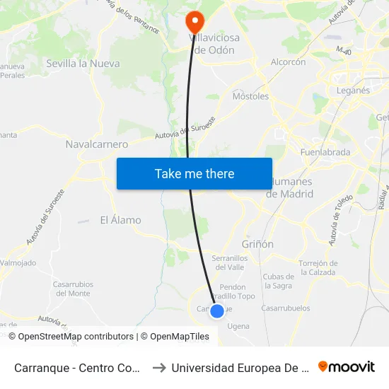 Carranque - Centro Comercial to Universidad Europea De Madrid map