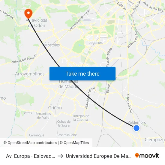 Av. Europa - Eslovaquia to Universidad Europea De Madrid map