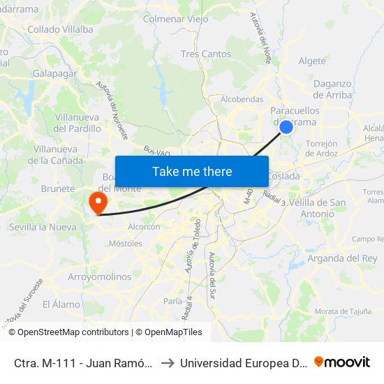 Ctra. M-111 - Juan Ramón Jiménez to Universidad Europea De Madrid map
