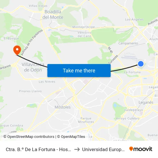 Ctra. B.º De La Fortuna - Hosp. Fund. San José to Universidad Europea De Madrid map