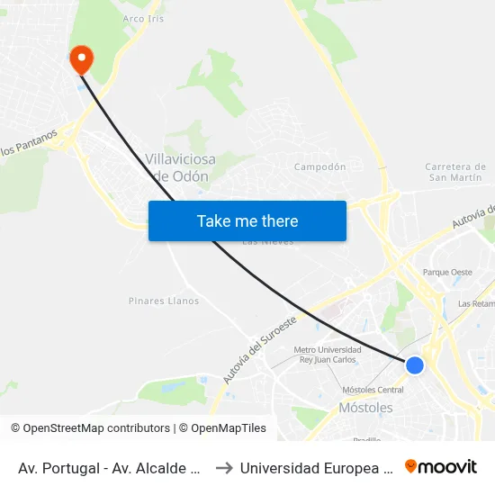 Av. Portugal - Av. Alcalde De Móstoles to Universidad Europea De Madrid map