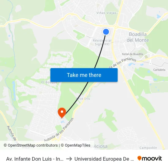 Av. Infante Don Luis - Instituto to Universidad Europea De Madrid map