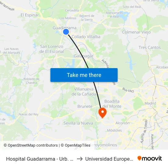 Hospital Guadarrama - Urb. Fresnos Jarosa to Universidad Europea De Madrid map