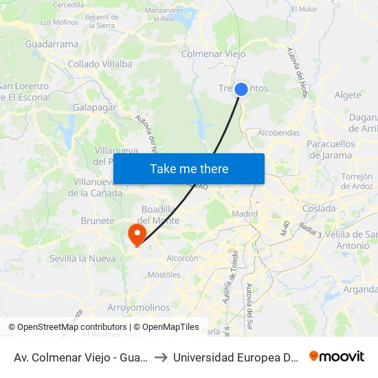 Av. Colmenar Viejo - Guardia Civil to Universidad Europea De Madrid map